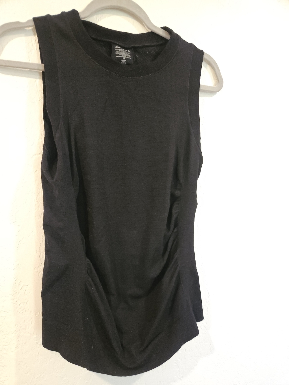 Athleta Black Tank Top Womens Size Medium - Side Ruching, Mesh Back Sleeveless.